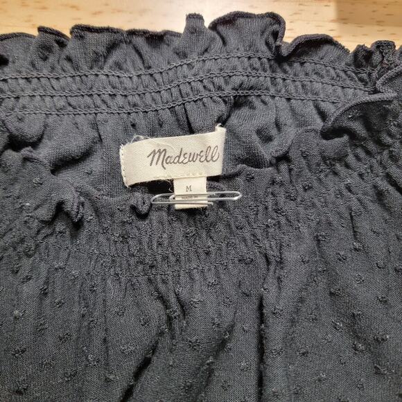 Madewell Texture & Thread Black Clipdot Ruffle Top Womens Size Medium - Picture 3 of 4